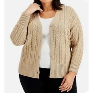 Anne Klein sweater tan cable knit v neck cardigan